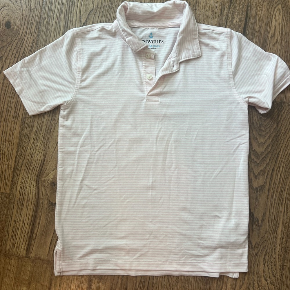 Jcrew Crew Cuts Pink White Striped Polo Medium 8-9s